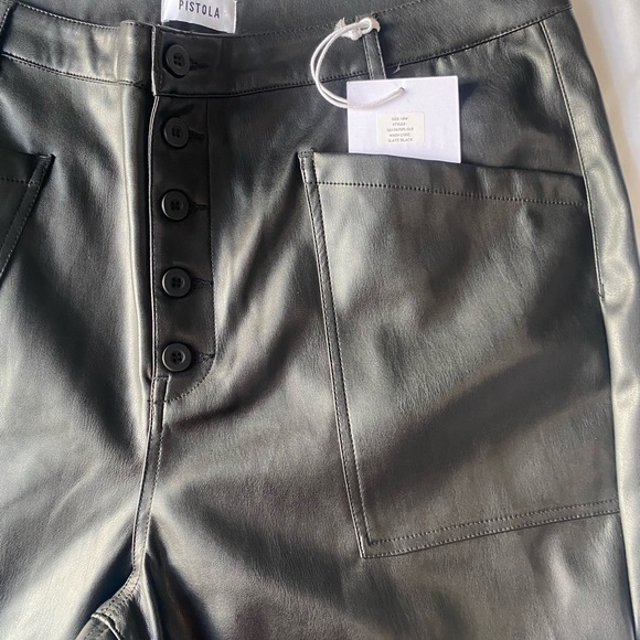 Pistola sz 18W Black Faux Leather Straight Leg High Waist Cropped Pants - Picture 5 of 12